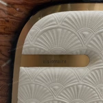 Cream Leather Sofa Set with Shell-Pattern Quilted Craftsmanship, Natural Burl Wood Veneer & Gold Stainless Steel Accents